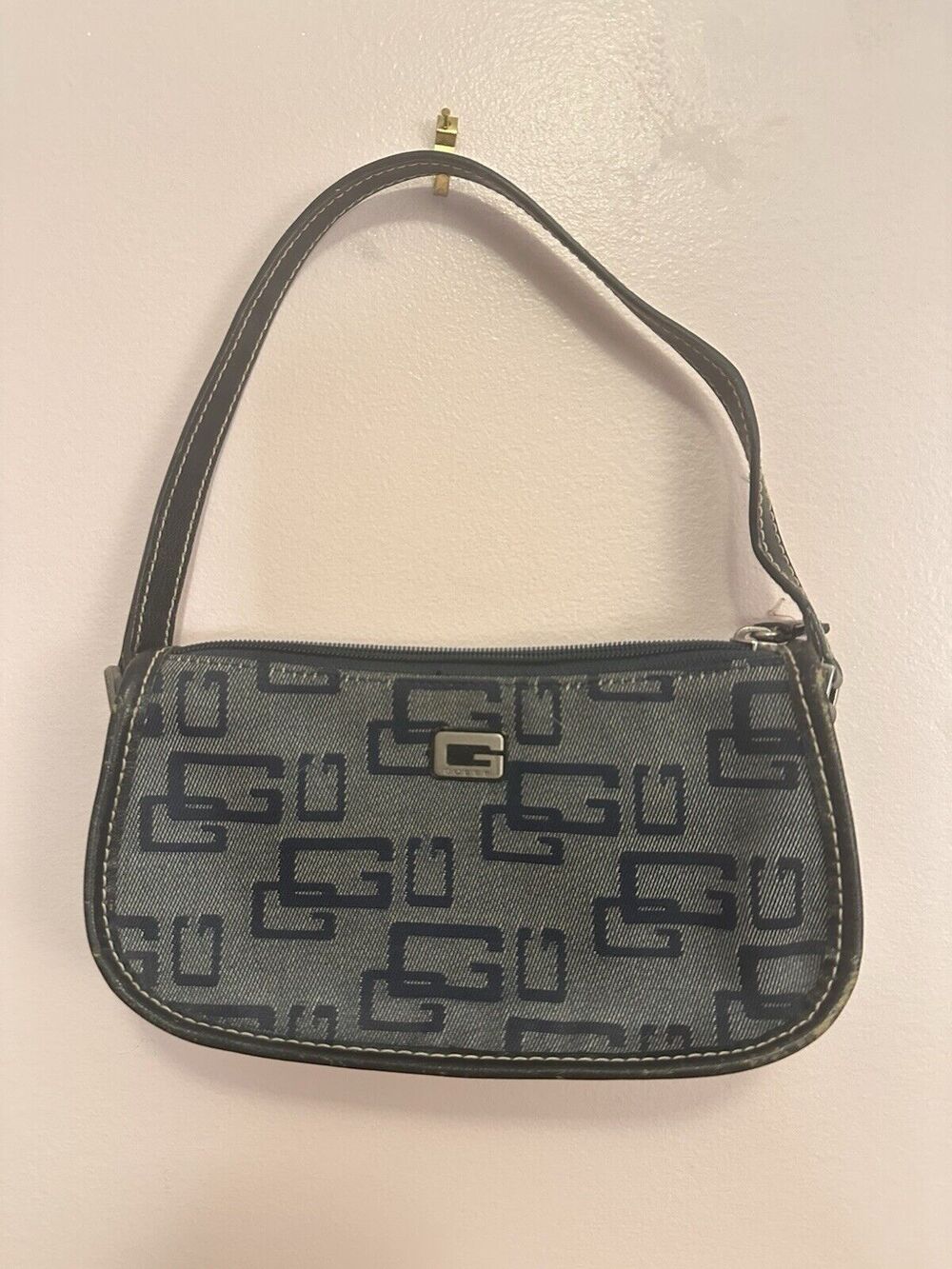 Guess Jeans Vintage Y2K All Over Logo Denim Small Shoulder Bag